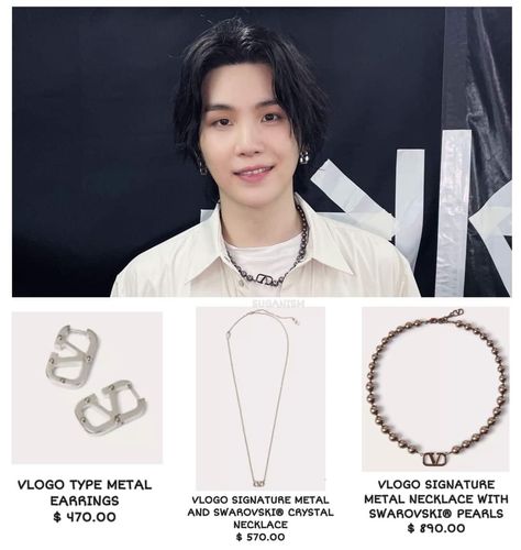 BTS Suga Fashion Accessories Yoongi Necklace, Suga Earrings, Yoongi Fashion, Suga Fashion, Bts Accessories, Bts Diy, Bts Style, Balenciaga T Shirt, Bts Ot7