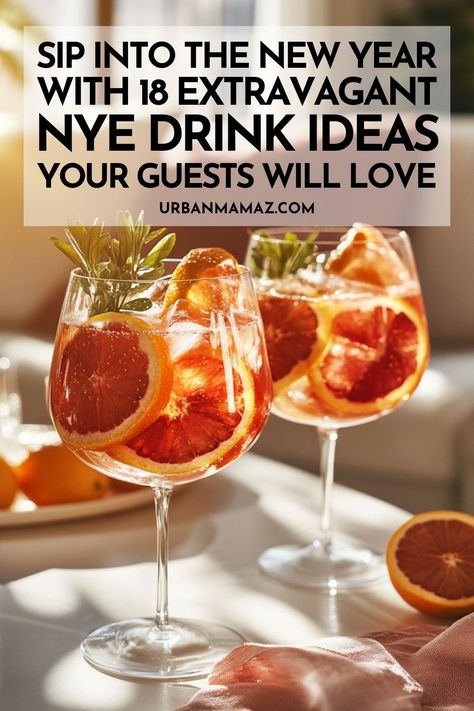 Looking for glamorous New Year's Eve ideas to make your party unforgettable. Sip into the New Year with 18 extravagant New Year's Eve drink ideas your guests will love. New Years Sangria, New Year’s Eve Drinks Alcohol, New Years Eve Party Drinks, New Year’s Eve Cocktails, New Years Drink Ideas, Nye Drink Ideas, New Year’s Eve Drinks, New Year’s Eve Dinners, New Years Eve Drink