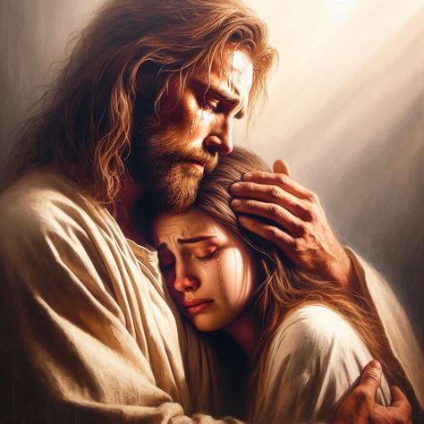 Jesus And Daughter Wallpaper, Hugging Jesus Wallpaper, Jesus Protecting Us, God Hugging Girl, Crying To Jesus, Jesus Asthetic Picture, Jesus Comforting Woman, Lds Pictures Of Jesus Christ, Jesus Holding Me