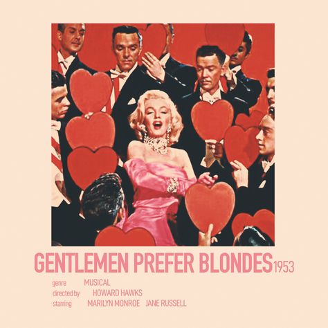 minimalist movie polaroid poster for gentlemen prefer blondes ♡ Gentleman Prefer Blondes Movie Poster, Gentlemen Prefer Blondes Poster, 40s Poster, Blonde Movie, Hollywood Magazine, Marilyn Monroe Poster, Hollywood Poster, Audrey Hepburn Photos, Aesthetic Plants