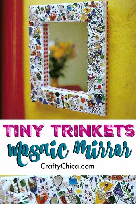 Use tiny trinkets to make a fantastic mosaic mirror. CraftyChica.com Trinkets To Make, Latinx Art, Tiny Trinkets, Creative Motivation, Latina Style, Stained Glass Birds, Christmas Stocking Pattern, Diy Jewlery, Small Tiles