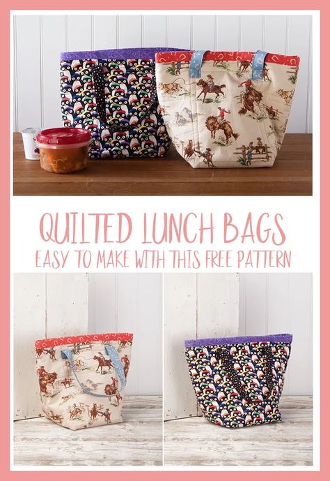 Lunch Bag Pattern, Lunch Bags Pattern, Cute Lunch Bags, Tote Bag Pattern Free, Diy Baby Headbands, Sewing To Sell, Lunch Room, Beginner Sewing Projects Easy, Diy Bags