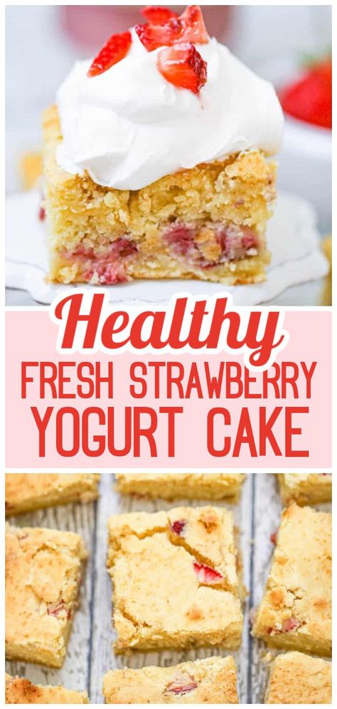 Healthy Strawberry Cake Clean Eating, Small Strawberry Cake Recipe, Healthy Alternative To Birthday Cake, Strawberry Cake Healthy, Healthy Strawberry Cake Recipe, Low Sugar Cake Recipe, Healthy Strawberry Desserts, Strawberry Yogurt Cake Recipe, Healthy Strawberry Cake