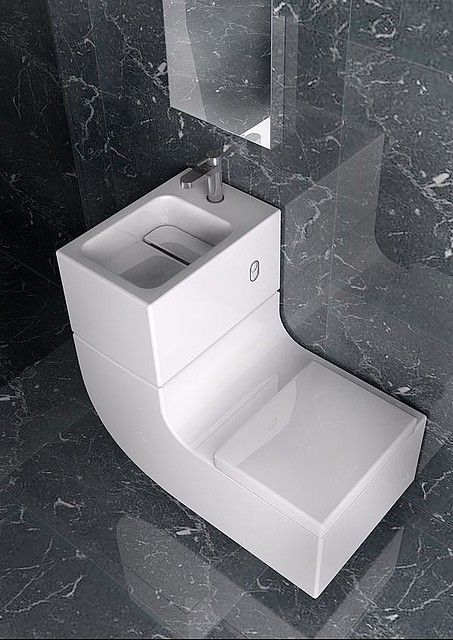 Water saving design combines sink and toilet - Living in a shoebox Sink Toilet Combo, Eco Friendly Toilet, Shower Remodel Diy, Small Shower Remodel, Garden Sink, Tiny Bath, Space Saving Bathroom, Fiberglass Shower, Toilet Sink