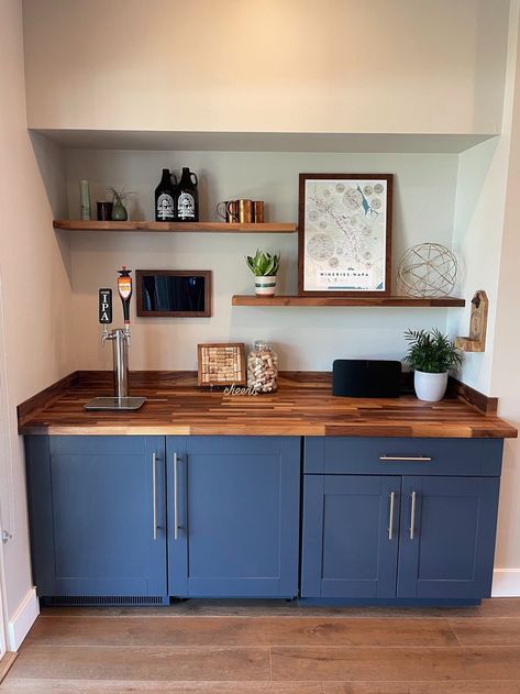 Walnut Built-In Bar — Ings Workshop Bar Countertops Basement, Butcher Block Countertops Basement Bar, Basement Bar Butcher Block Countertops, Basement Bar Kegerator, Built In Kegerator, Basement Bar With Kegerator, Built In Kegerator Home Bars, Bar With Kegerator Built Ins, Bourbon Library