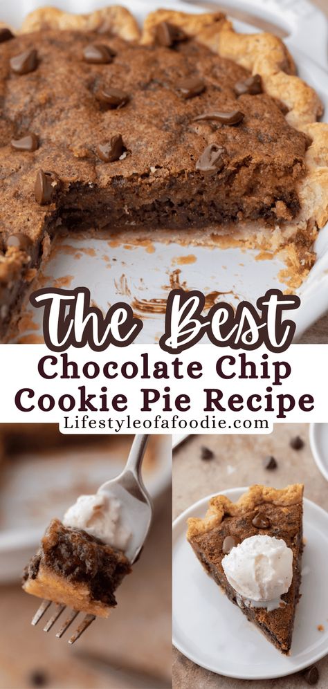 This Chocolate Chip Cookie Pie recipe is the ultimate dessert that combines the gooey texture of a cookie with the flaky crust of a pie. Recipes With Pie Crust Desserts, Pie Crust Cookies Easy, Oatmeal Cookie Pie, Graham Cracker Crust Cookies, Chocolate Chip Cookie Pie Recipe, Pie Dessert Recipes, Cookie Pie Recipe, Pie Crust Dessert, Chocolate Chip Cookie Pie