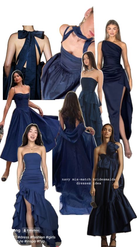 Bridesmaid Dress Color Schemes, Prom Dress Inspo, Navy Blue Bridesmaid Dresses, Bridesmaid Dress Colors, Prom Dress Inspiration, Korean Fashion Dress, Grad Dresses, Fantasy Dress, Mode Inspo