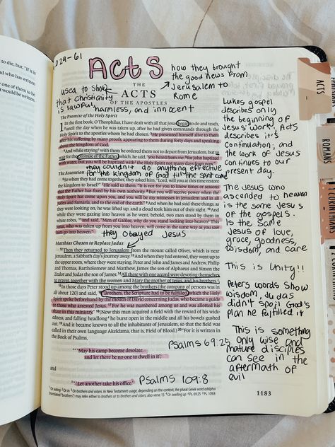 Acts 1 Bible Journaling, Acts Bible Notes, Highlighted Bible Verses, Acts Bible Journaling, Acts Bible Study, Bible Annotations, Acts Bible, Bible Highlighting, Journal Bible Quotes