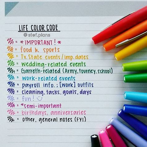 Life Color Code for Planner | Stef Plans Planner Organization College, Planer Organisation, Planning School, Studera Motivation, School Supplies Organization, Life Color, College Classes, Passion Planner, College Planner