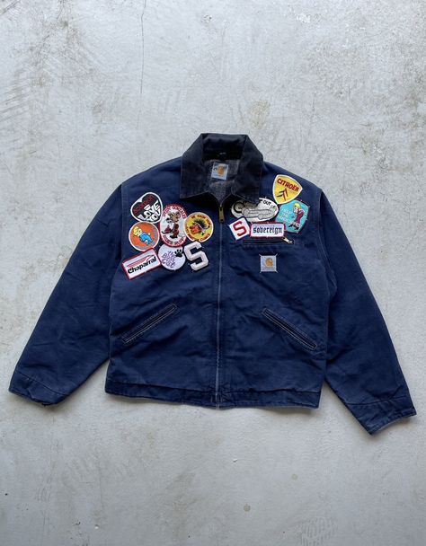 SOVEREIGN x VINTAGE x PATCHWORK x CARHARTT DETROIT JACKET Custom Carhartt Jacket, Vintage Patches Jacket, Merch Inspiration, Male Fits, Vintage Carhartt Jacket, Carhartt Vest, Carhartt Detroit Jacket, Detroit Jacket, Jacket Ideas