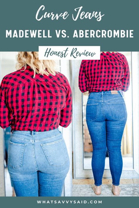 If you're trying to find the perfect curve-friendly pair of jeans, I feel you! It can be overwhelming, especially if you're looking for high waisted curve jeans! In this post, I'm sharing my honest review of the curve jeans by Madewell and Abercrombie and which one makes the best curvy high waisted denim for petite girls! Outfit ideas | Abercrombie jeans | denim review | best denim for plus size | high waisted denim | Abercrombie denim plus size Highwaist Outfit, Plus Size Denim Outfits, Plus Size Jeans Outfit, Jeans And Heels Outfit, Midsize Outfit Ideas, Jean Skirt Outfit, Outfit Inspo Plus Size, Jeans Inspiration, Jeans Heels Outfit