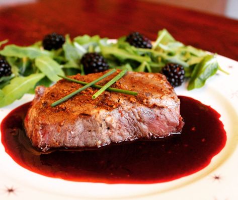 Grilled Steak with Blackberry Reduction - Easy Peasy Eats Blackberry Steak Sauce, Blackberry Reduction Sauce, Blackberry Sauce For Meat, Blackberry Butter, Fried Rabbit, Lentil Nutrition Facts, Game Meat, Blackberry Recipes, Homemade Sauce Recipes