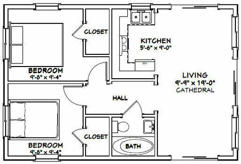 30X20 HOUSE -- 2 Bedroom 1 Bath -- 600 sq ft -- PDF Floor Plan -- Model 1A - $29.99 | PicClick 600 Sq Ft House Plans, 600 Sq Ft House, House Plans 2 Bedroom, 20x30 House Plans, 2 Bedroom Floor Plans, Sims Furniture, Roof Pitch, Garage Apartment Plans, 2 Bedroom House Plans