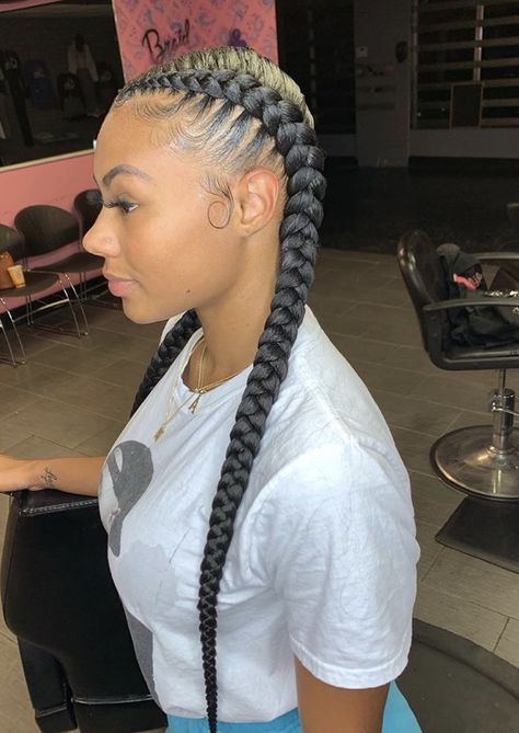 Two Braids Hairstyle Black Women, Easy Protective Styles, 2 Braids Hairstyles, Two Braid Hairstyles, Big Braids, Feed In Braids Hairstyles, Braids Hairstyles Pictures, Feed In Braid, Two Braids