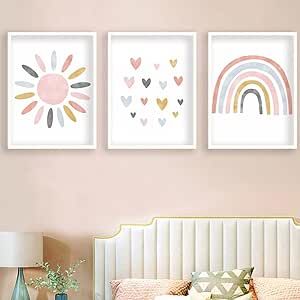 BIKCZEWIN 3PCS Boho Rainbow Decor for Girls Bedroom, Unframed Canvas Pretty Pastel Colors Wall Art Prints for Classroom School Nursery Decorations (8" x 10") Pastel Colors Wall, Colorful Nursery Decor, Pretty Pastel Colors, Boho Rainbow Decor, Pastel Wall Decor, Kids Bathroom Wall Art, Rainbow Nursery Decor, Nursery Decorations, Rainbow Decor