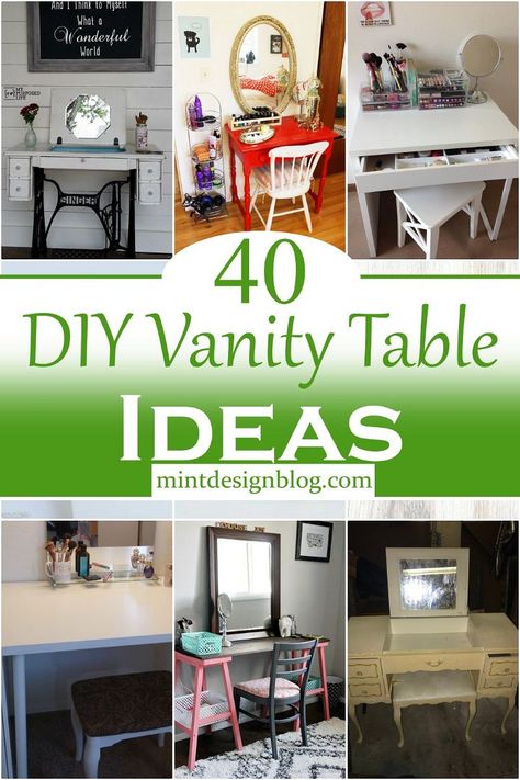 Bedroom Vanity Ideas Makeup Desk Diy, Wall Shelf Vanity Diy, Improvised Vanity Table, Makeup Vanity Dyi, Diy Makeup Table Small Spaces, Small Makeup Station In Bedroom, Floor Makeup Station Diy, Diy Farmhouse Makeup Vanity, Diy Wood Vanity Makeup