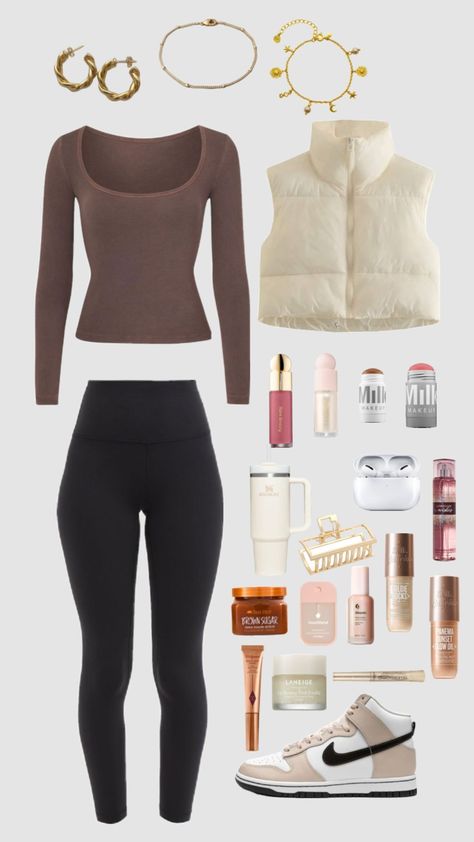 Winter outfit inspo! #vanillagirlaesthetic #outfitinspo #winter#vest#winteroutfit#chic_fits_ #beauty #fyp#trending#popular#fitcheck#white#brown#neutralsaesthetic #preppu#aesthetic #leggings Vanilla Girl Aesthetic Outfits Winter, Popular Outfits 2024, Vanilla Girl Winter Outfits, Vanilla Girl Outfits School, Vanilla Girl School Outfits, Clean Girl School Outfits, Cute Trendy Outfits For School, Vanilla Girl Winter, Popular Girl Outfits