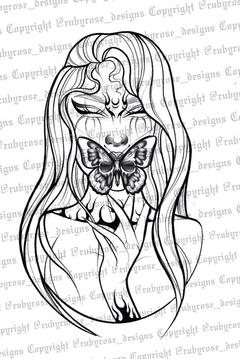 Butterfly Goddess is a part of my Dark Feminine Series Ruby Rose Tattoo, Ruby Rose Designs, Goddess Tattoo Design, Butterfly Goddess, Mommy Daughter Tattoos, Mystical Tattoos, Queen Tattoo, Goddess Tattoo, Black Girls With Tattoos