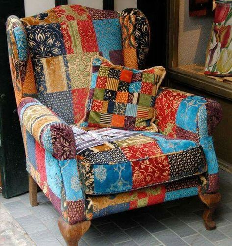 Patchwork Armchair, Patchwork Upholstery, Patchwork Furniture, Muebles Shabby Chic, Patchwork Chair, Chair Art, Sofa Ideas, Sitting Pretty, Funky Furniture