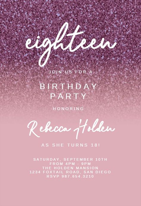 18th Birthday Invitation Templates Free Printable, Invitation Card Design 18th Birthday, 18th Birthday Invitation Templates, 18th Birthday Invites, 18th Birthday Invitation, 21st Invitations, Milestone Birthday Invitations, Birthday Invitation Design, Birthday Invitation Card Template