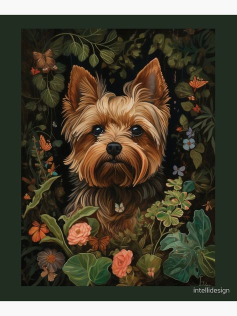 by intellidesign on redbubble Yorkie Art Prints, Yorkie Illustration, Yorkie Painting, Yorkie Art, Dog Portraits Painting, Horse Posters, Silky Terrier, Cat Art Illustration, Animal Portraits Art