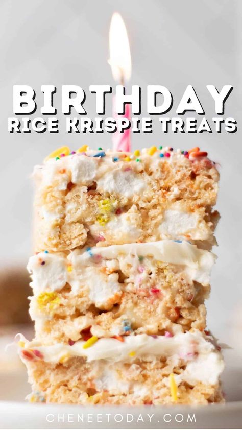 Birthday Rice Krispie Treats Ideas & Recipes - Party Ready! Whether it's for a 1st or 2nd birthday, these birthday cake rice krispie treats are perfect -- with chocolate covered option! Cheesecake Rice Crispy Treats, Birthday Cake Rice Krispie Treats, Birthday Cake Rice Crispy Treats, Rice Krispie Treat Cake, Rice Krispie Treat Cheesecake, Rice Krispie Cheesecake, Rice Krispie Treats With Sprinkles, Birthday Rice Krispie Treats, Krispie Treats Ideas