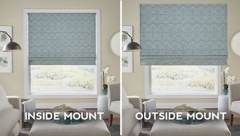 WINDOW FAQ: Should I install my blinds as an Inside or Outside Mount? | The Blinds.com Blog Inside Mount Blinds, Outside Mount Blinds, Roman Blinds Living Room, Outside Window, Window Treatments Ideas, Blackout Window Treatments, Bathroom Window Treatments, Sash Window, Narrow Living Room