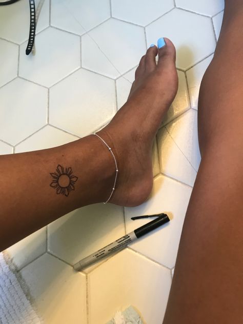 Philippines Sun Tattoo Woman, Hibiscus Filipino Sun Tattoo, Filipino Heart Tattoo, Small Filipino Tattoos For Women, Philippine Sun Tattoo Design, Behind The Ankle Tattoos For Women, Simple Filipino Tattoo, Filipina Tattoo Design, Phillipino Tattoo Design