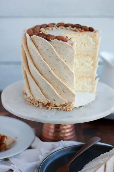 Almond Cake with Roasted Almond Buttercream - Baking with Blondie Baking With Blondie Cakes, Gourmet Cake Recipes, Best Wedding Cake Flavors, Baking With Blondie, Salted Almonds, Almond Buttercream, Unique Cakes Designs, Roasted Almond, Almond Cake Recipe