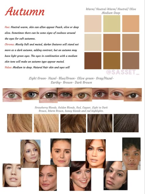 Autumn color Analysis, Warm skin, Gold-red-Brown hair, and Gold, Hazel, Green, Brown Earthy Eyes Tawny Autumn Color Palette, Soft Autumn Brown Eyes, Warm Olive Skin Tone Hair Color, Warm Autumn Color Palette Hair, Soft Autumn Red Hair, Autumn Undertone, Olive Skin Hair Color, True Autumn Hair Color, Color Analysis Autumn