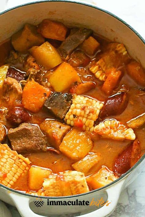 This super easy sancocho recipe will surely blow you away with how hearty and flavorful it is. Would you like more incredible recipes for fall, easy dinner ideas, stew, soup, one pot simple dinner recipes, Puerto Rican dishes? Hop on to Immaculatebites. Sancocho Puerto Rican, Sancocho Recipe, Dominicano Recipes, Puerto Rican Cuisine, Puerto Rican Dishes, Puerto Rico Food, Boricua Recipes, Colombian Food, One Pot Meal