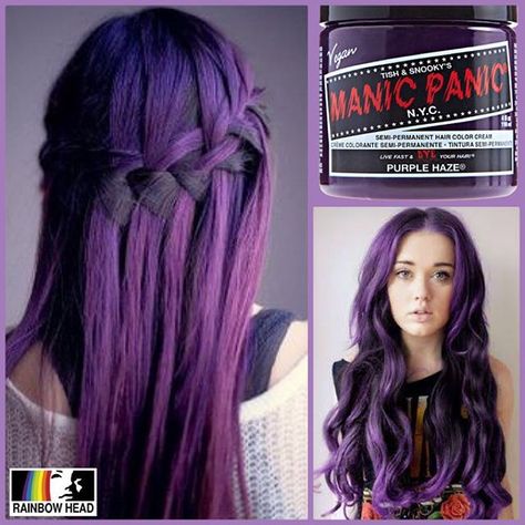 Manic Panic Purple Haze available at @rainbowhead_ph! Classic Php 750 118ml (4oz) Manic Panic Color Chart, Manic Panic Purple, Manic Panic Hair Dye, Manic Panic Hair Color, Manic Panic Hair, Maroon Hair, Dark Purple Hair, Beauty Hair Color, Colourful Hair