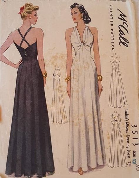 McCall 3513 | ca. 1939 Ladies' & Misses' Evening Dress 1940s Fashion Evening Gowns, Vintage Evening Gown Pattern, 1939 Evening Dress, 1940 Evening Dress, 40s Evening Dress, Evening Dress Patterns Sewing, 1930 Evening Dress, 40s Evening Gown, 1940s Fashion Women Evening