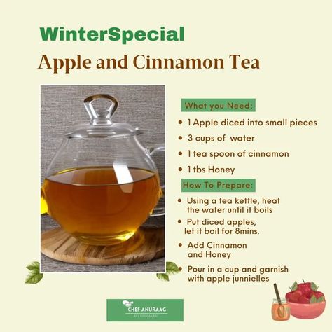 Granny Smith Apple Tea, Tea Effects, Tea For High Blood Pressure, Apple Cinnamon Tea Recipe, Apple Tea Recipe, Winter Tea Recipe, Cinnamon Tea Recipe, Tea Recipes Loose Leaf, Apple Cinnamon Tea