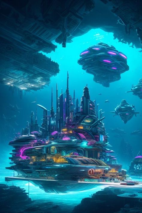 Underwater City Concept Art, City Under The Sea, City Concept Art, Sci Fi Background, Underwater City, Sci Fi City, Background Backdrop, City Illustration, Fantasy City