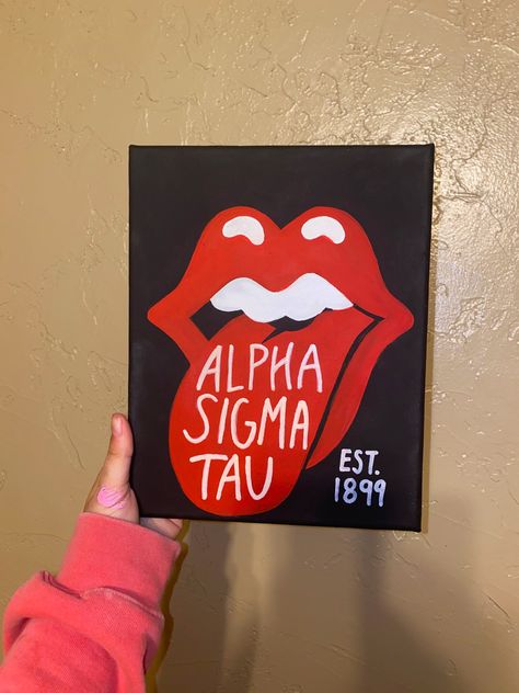 Alpha Sigma Tau big little gift , diy rock and roll sorority painting Sigma Delta Tau Canvas, Alpha Sigma Alpha Canvas, Alpha Sigma Tau Canvas, Sorority Gifts Diy, Sorority Canvas Paintings, Sorority Paintings, Big Lil Gifts, Dorm Paintings, Big/little Baskets