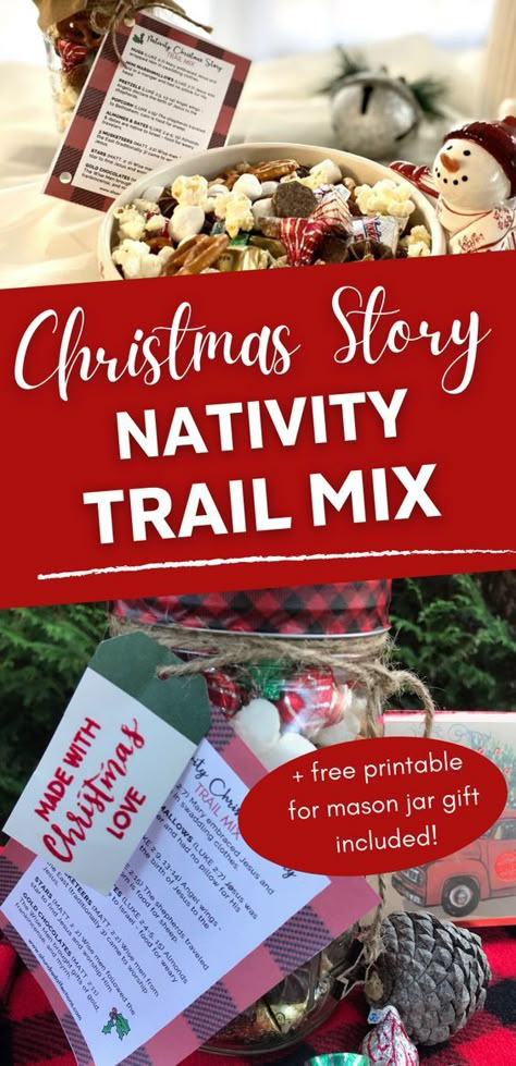 Christmas Truth Treats, Christmas Story Using Candy, Christmas Story Snack Mix Printable, Nativity Trail Mix Recipes, Trail Mix Christmas, Holiday Crafts Christmas Diy Gifts, Nativity Snack, Christmas Trail Mix Recipes, Party Food To Bring