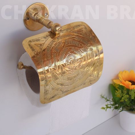 Handcrafted from unpolished brass, this toilet paper holder will add some privacy to your bathroom. Brass Toilet Paper Holder, Handcrafted Powder Room Roll Holder. . . . . #bathroom #bathroomdesign #home #decor #hand #brass #rollholder #vintage #rustic #powderroom Moroccan Toilet, Unique Toilet Paper Holder, Elegant Bathrooms, Brass Toilet, Brass Toilet Paper Holder, Dirty Hippie, How To Clean Copper, Copper Faucet, Bathroom Toilet Paper Holders