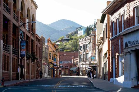 You can travel 1,500 feet underground, meet a ghost, and eat Vietnamese food in Bisbee, Arizona. Small Desert Town, Carefree Arizona, Desert Vacation, Travel Arizona, Arizona Mountains, Old West Town, Desert Town, Walkable City, Bisbee Arizona