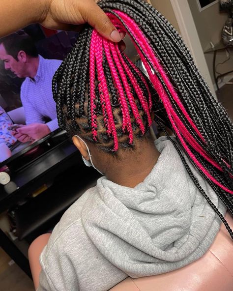 Pink Peekaboo Braids, Pink Knotless, Peekaboo Braids, Pink Peekaboo, Pink Braids, Hair Braid Patterns, Box Braid Hair, Black Kids Braids Hairstyles, Pink And Black Hair