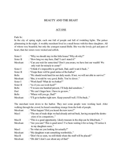 Script of English Musical Drama, Beauty and The Beast English Role Play Script, English Drama Script For Students, Short Drama Script With Moral, English Drama Script With Moral, One Act Play Script, Script Acting, English Drama Script, Practice Scripts, Musical Script