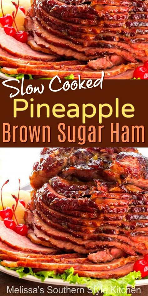 Pineapple Brown Sugar Ham, Brown Sugar Ham Recipes, Brown Sugar Glazed Ham, Slow Cooked Ham, Ham Recipes Crockpot, Slow Cooker Ham Recipes, Ham Pineapple, Keto Easter, Sugar Ham