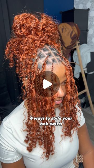 Atlanta Loc Stylist 💙 on Instagram: "🎀BOB TWISTS + HUMAN BOHO + COPPER🎀  all my clients leave looking like princesses 👸 😍  wouldn’t you agree? 🥹🔥  . . . . #bohemianlocs #boholocs #bohemianlocsatlanta #boholocsatlanta #fauxlocs #fauxlocsatlanta #atlhairbraider #braidsatlanta" Soft Locs With Curls And Color, Bob Boho Twist, Boho Twists Bob, Ginger Boho Bob, Boho Twist Bob, Bob Twists Braids, Copper And Blonde Braids, Bob Twists, Boho Locs Black Women