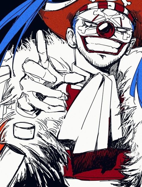 One Piece Fanart Buggy, Buggy Drawing, Buggy Fanart, Alvida One Piece, Buggy One Piece, Buggy The Clown, One Piece Fan Art, Clown Tattoo, One Piece Meme