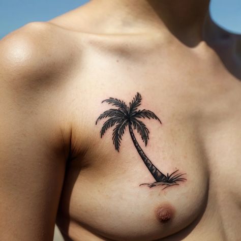 Exploring Tropical Style: The Charm and Meaning Behind Palm Tree Tattoos Turtle And Palm Tree Tattoo, Line Palm Tree Tattoo, Fine Line Palm Tree, Fine Line Palm Tree Tattoo, Trees Tattoos, Palm Tree Tattoos, Palmetto Tree, Tree Tattoos, Palm Tattoos