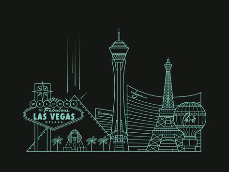 Las Vegas skyline by Tyler Barber Las Vegas Skyline Silhouette, Las Vegas Skyline Tattoo, Vegas Skyline Tattoo, Las Vegas Tattoo Ideas, Las Vegas Drawing, Vegas Tattoos, Welcome To Sign, Las Vegas Tattoo, Stratosphere Las Vegas