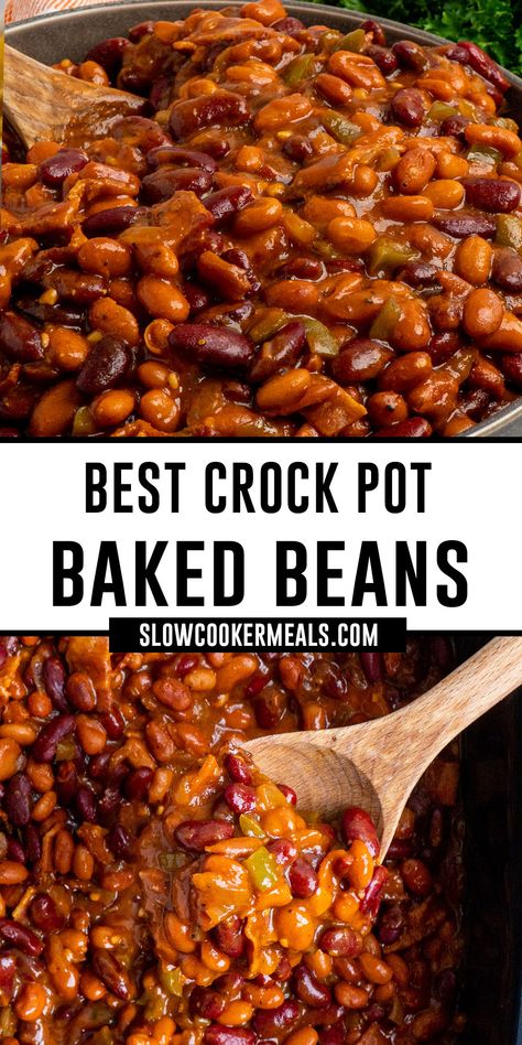 Baked beans in a crock pot. Bbq Baked Beans Crock Pot, Baked Beans Slow Cooker Recipe, Bbq Baked Beans With Bacon, Baked Beans In Slow Cooker, Easy Baked Beans Crock Pot, Barbecue Beans Recipe, Crock Pot Cowboy Beans, Baked Beans From Canned Beans Crock Pot, Crockpot Beans Recipes