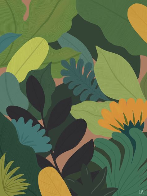 Procreate Drawing Plants, Jungle Design Graphic, Procreate Wallpapers, Procreate Plants, Rainforest Art, Abstract Jungle, Tropical Illustration, Jungle Illustration, 동화 삽화