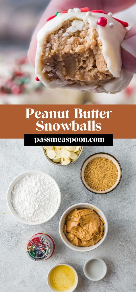 These delicious No Bake Peanut Butter Snowballs get their crunchiness from graham crackers.  They are dipped in white chocolate and are decorated with sprinkles.  Perfect addition to any holiday party. Peanut Butter Snowball Cookies, Peanut Butter Snow Balls, Eggnog Peanut Butter Balls, Peanut Butter Balls White Chocolate, White Chocolate Peanut Butter Balls, Christmas Chocolate Peanut Butter Balls, White Chocolate Peanut Clusters Crock Pot Candy, Easy Christmas Chocolate Peanut Butter Balls, Peanut Butter Snowballs