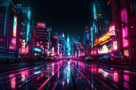 Cityscape cityscape architecture metropolis | premium image by rawpixel.com / Ling Cityscape Architecture, Background Neon, Street Background, Neon City, City Background, City Road, Cyberpunk City, Futuristic City, City Landscape